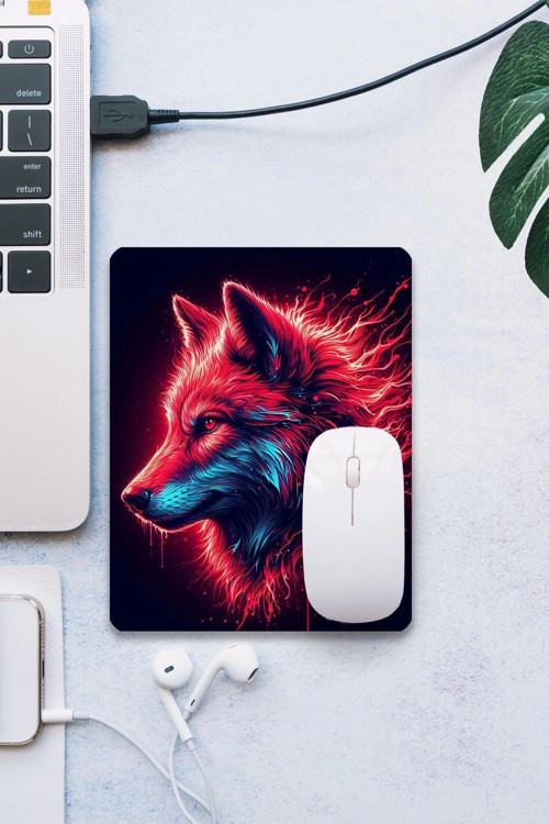 SonicTouch Kırmızı Neon Kurt Pürüzsüz Yüzey Kaymaz Taban Dikişsiz Kenar Gamer Oyuncu Mouse Pad 19x23