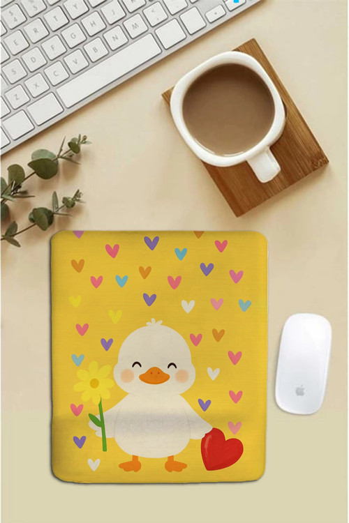 SonicTouch Bilek Destekli Kalpli Ördek Temalı Sarı Dikdörtgen Pürüzsüz Yüzey Dikişsiz Mouse Pad 18x2