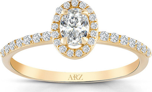 0.50 Karat Oval Kesim Pırlanta Kolu Etrafı Taşlı Tektaş Yüzük