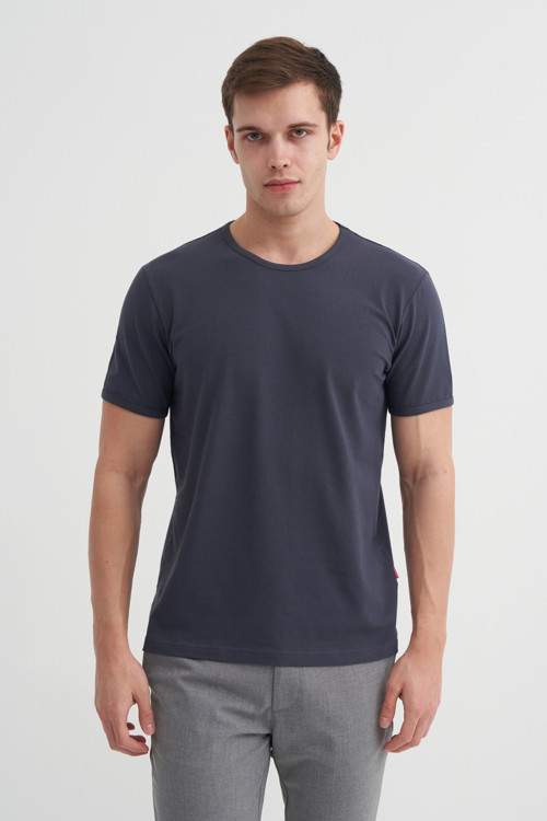 Erkek Antrasit Bisiklet Yaka T-shirt 46180