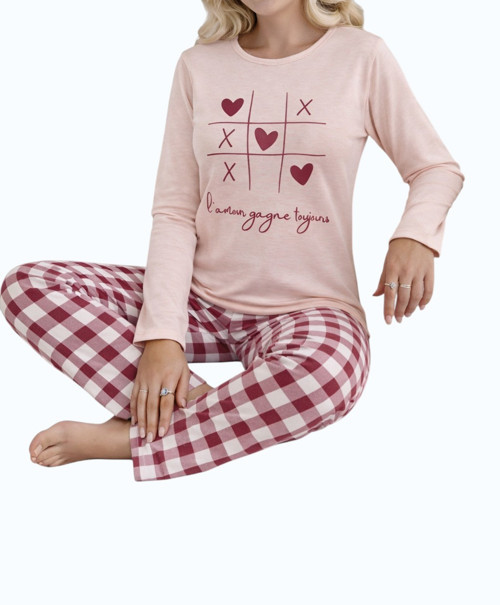 Desenli Süprem Uzun Kollu Kadın Pijama Takımı
