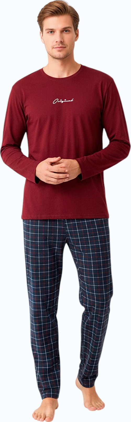 Ekose Desenli Pamuklu Uzun Kollu Erkek Pijama Takımı