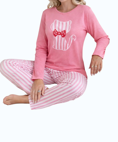 Desenli Süprem Uzun Kollu Kadın Pijama Takımı