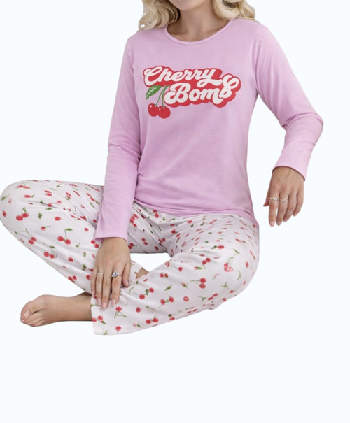 Desenli Süprem Uzun Kollu Kadın Pijama Takımı