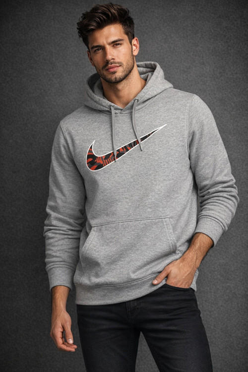 Dry Fleece Hoodie Loose Fit Gray Erkek Kapüşonlu Sweatshirt Gri
