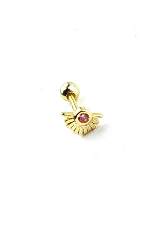Pembe Zirkon Taşlı 925ayar Gümüş Üzerine Altın Kaplama Luxury Tasarım Tragus Kıkırdak Piercing