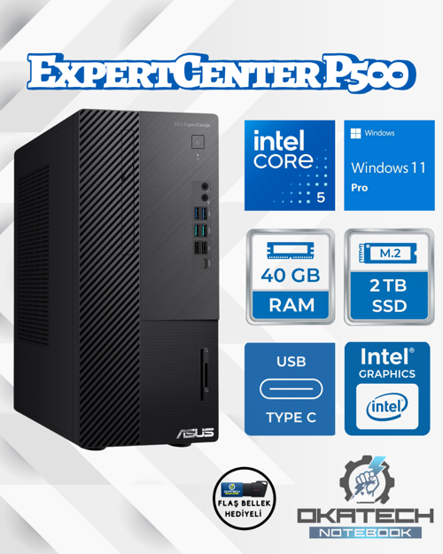 EXPERTCENTER P500MV-C52108512B0D CORE 5-210H 40GB RAM DDR5 2 TB SSD WİN11PRO MASAÜSTÜ BİLGİSAYAR+USB BELLEK P500MVC