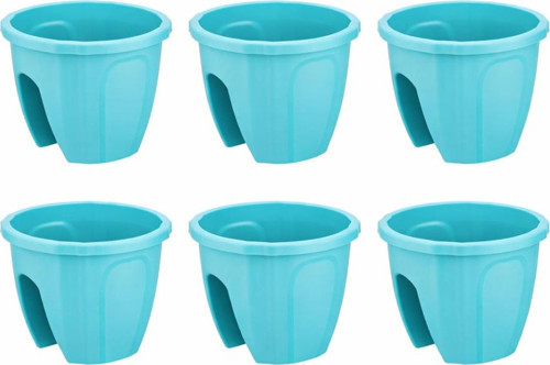SY-5712 Opal Yuvarlak Balkon Küpeşte Saksı 7.5 Litre Turkuaz 6 Adet