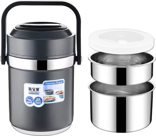 304 Çelik Gri 1600 ml Vakumlu Yemek Mama Saklama Termosu Sefertası cin597sy