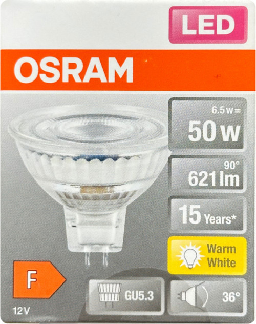 (1 Adet) Ledvance 12Volt 6,5W (50W) Sarı (2700K) GU5.3 Duylu (İğne Bacak) Led Spot Ampul