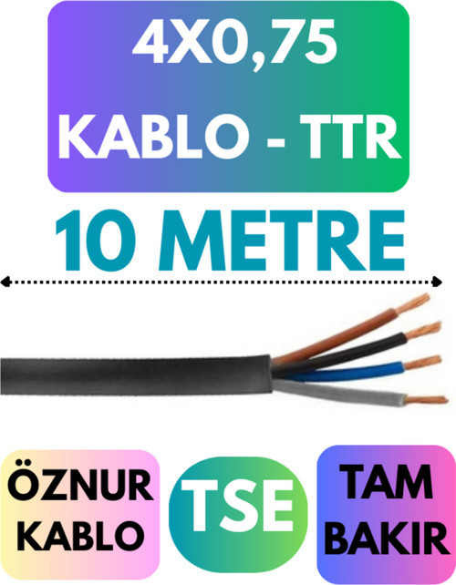 Öznur 4X0,75 TTR Kablo Metre Seçenekli (Siyah) 10 METRE