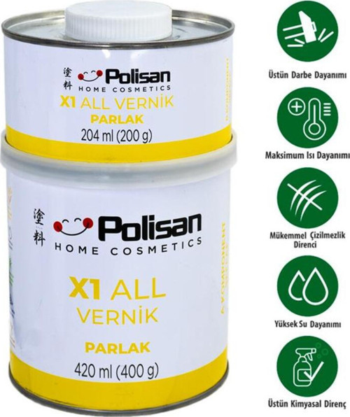 X1 All Vernik -Parlak -Şeffaf -Çift Bileşenli -0,600Kg. -POLİSAN