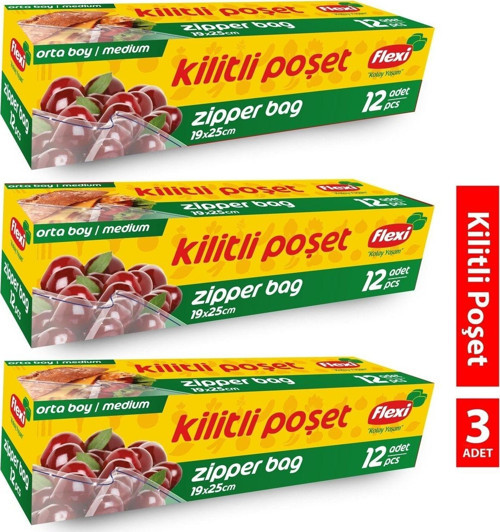 Kilitli Buzdolabı Poşeti Orta Boy 3 Adet 12'li