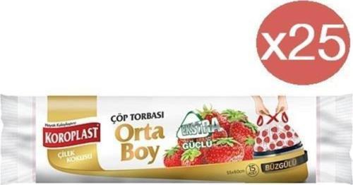 Çilek Büzgülü Orta Boy Çöp Torbası 15'li X 25 Paket
