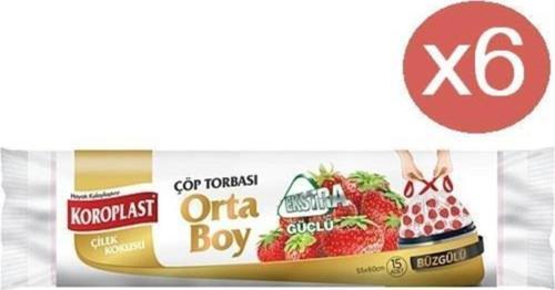 Çilek Büzgülü Orta Boy Çöp Torbası 15'li X 6 Paket