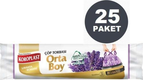 Ekstra Güçlü Lavanta Büzgülü Orta Boy Çöp Torbası 15li  X 25 Paket (55x60 cm)