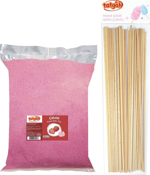 Çilek Aromalı Pamuk Şeker Tozu 400gr. + Çubuk Hediyeli