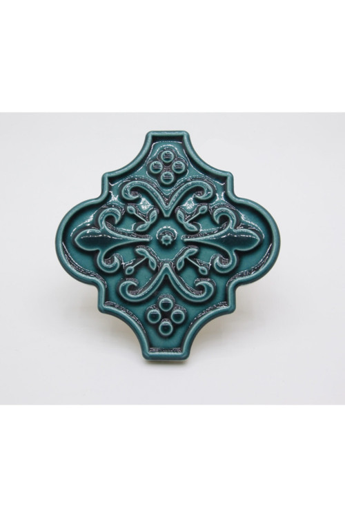 12x12 1 Adet Ottoman Çiçekli Arabesk Turkuaz Çini