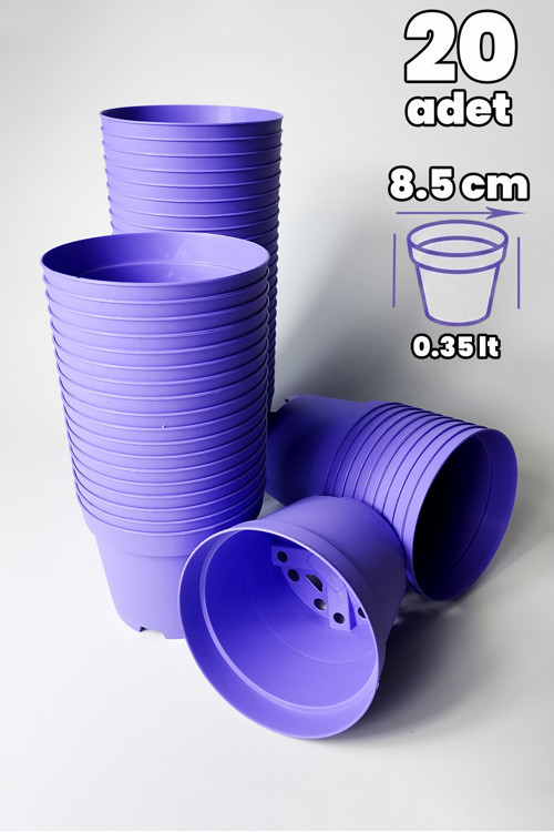 Kaktüs ve Sukulent Saksısı Bol Drenaj Delikli Lila 8.5 cm Çap 20 Adet
