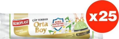 Koku Hapsetme Yasemin Büzgülü Orta Boy 15li Çöp Torbası X 25 Paket (55*60 Cm)