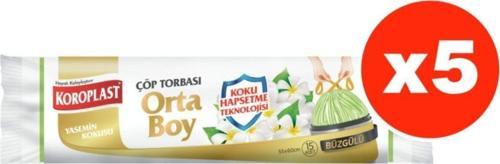 Koku Hapsetme Yasemin Büzgülü Orta Boy 15li Çöp Torbası X 5 Paket (55*60 Cm)