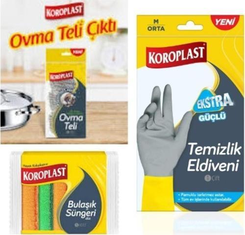 Temizlik Eldiveni Ekstra Güçlü M Ortaboy 5 Li Oluklu Sünger Yeni Ovma Teli
