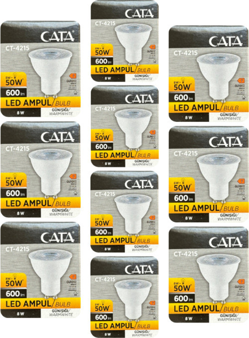 (10 Adet) Cata 8W (50W) 3000K (Sarı Işık) GU10 Duylu Led Spot Ampul