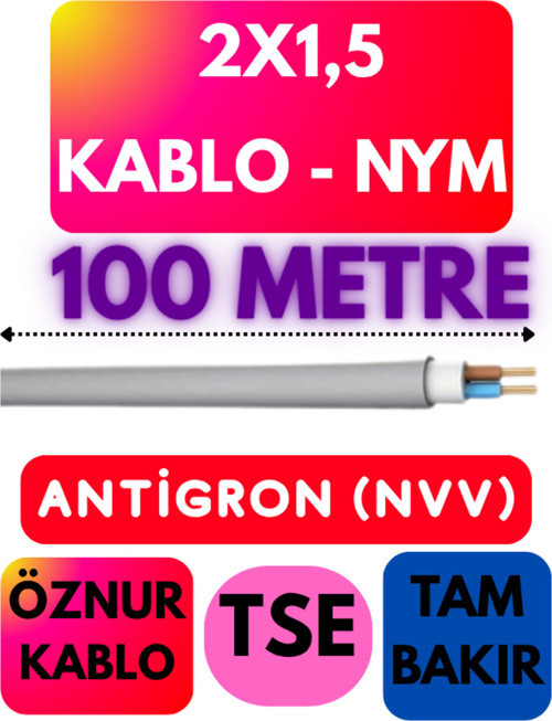 Öznur 2X1,5 ANTİGRON (NYM) Kablo (Gri) Metre Seçenekli 100 METRE