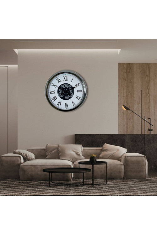 Krom Roma Rakamlı 60 Cm Çarklı Duvar Saati