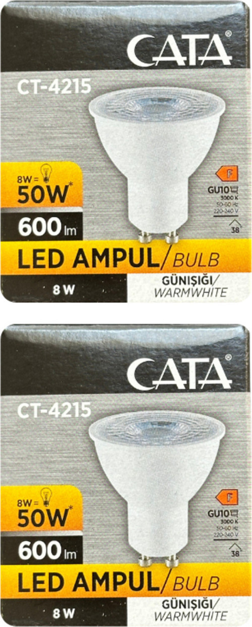 (2 Adet) Cata 8W (50W) 3000K (Sarı Işık) GU10 Duylu Led Spot Ampul