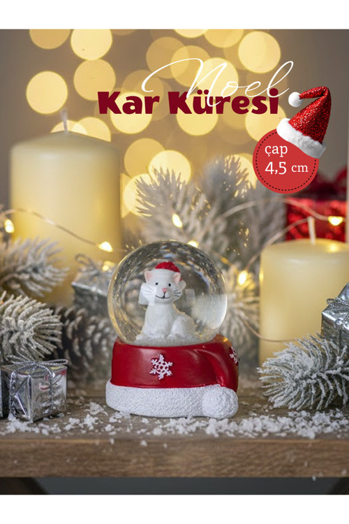 Noel Kar Küresi Beyaz Kedi