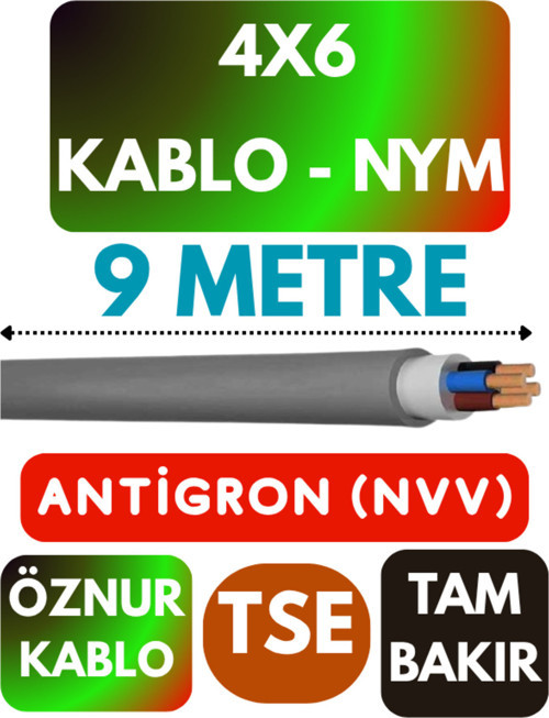 Öznur 4X6 ANTİGRON (NYM) Kablo (Gri) Metre Seçenekli 9 METRE