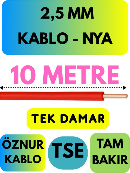 Öznur 2,5 MM NYA Kablo Metre Seçenekli (Kırmızı) 10 METRE