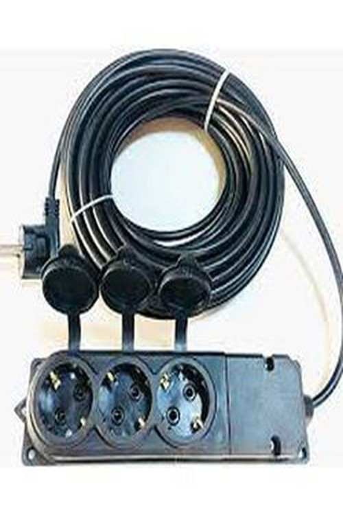 FEYZA YAPI SİYAH TOPRAKLI KAUÇUK SEYYAR UZATMA ELEKTRİK KABLOSU CCA 3 X 1,5 mm 20mt 3 LÜ PRİZ