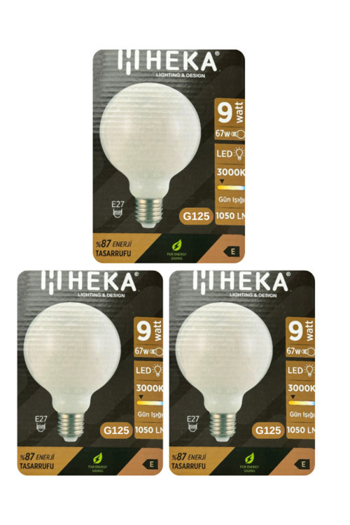 (3 Adet) 9W (67W) 3000K (Sarı Işık) E27 Duylu (Kalın Duy) Led Glop G125 Ampul