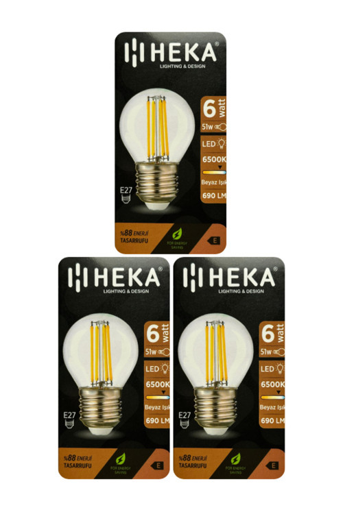 (3 Adet) 6W (51W) 6500K (Beyaz Işık) E27 Duylu Şeffaf Led Ampul