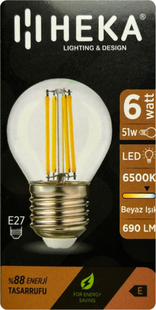 (1 Adet) 6W (51W) 6500K (Beyaz Işık) E27 Duylu Şeffaf Led Ampul
