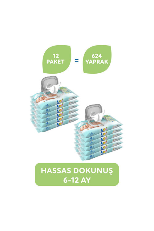 12 Adet Hassas Dokunuş Bebek Islak Mendil 6-12 Ay 12x52 Adet