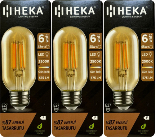 (3 Adet) 6W (48W) 2500K (Günışığı) E27 Duylu (Kalın Duy) Şeffaf Led Ampul