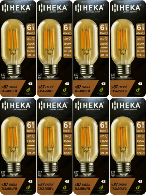 (8 Adet) 6W (48W) 2500K (Günışığı) E27 Duylu (Kalın Duy) Şeffaf Led Ampul