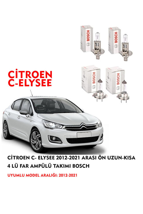 Citroen C- Elysee 2012-2021 Arası Ön Uzun-kısa 4 Lü Far Ampülü Takımı