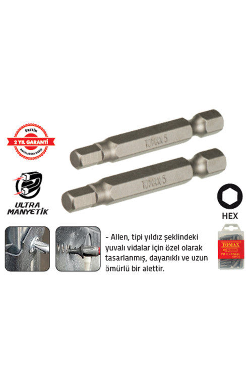 Allenli Bits Uç 2 x 25 mm Hex (60 Adet)