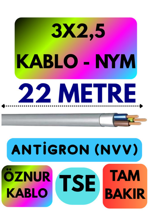 Öznur 3X2,5 ANTİGRON (NYM) Kablo (Gri) Metre Seçenekli 22 METRE