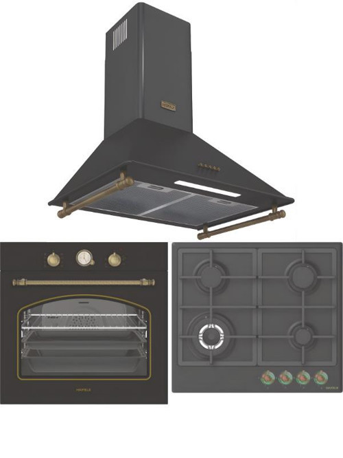 Antrasit Vintage Ankastre Set 12 (Vintage Ocak + Vintage Fırın + Vintage Davlumbaz)