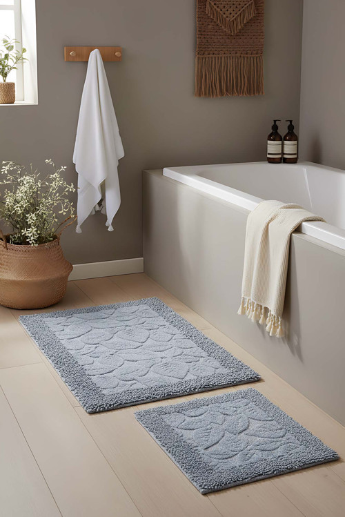 Yaprak Desenli 2’li Banyo & Klozet Paspas Takımı