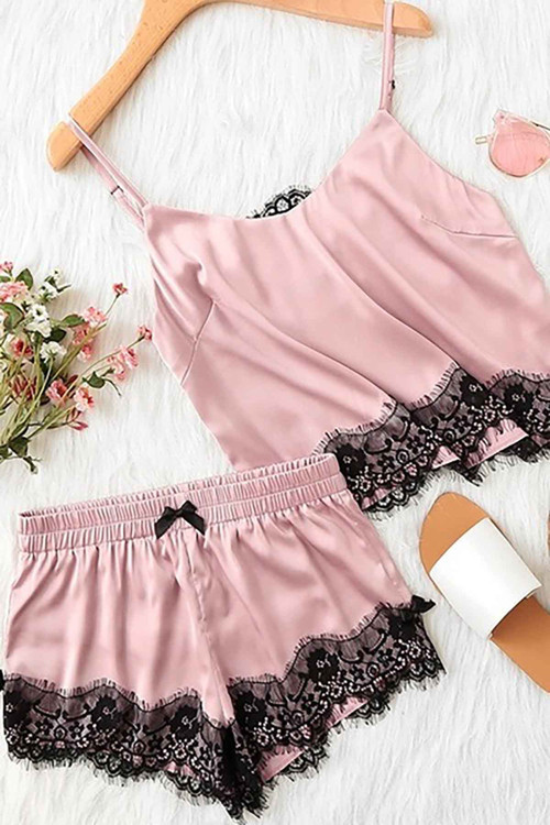 Dantel İşlemeli Saten Sortlu Gecelik Pijama Takım