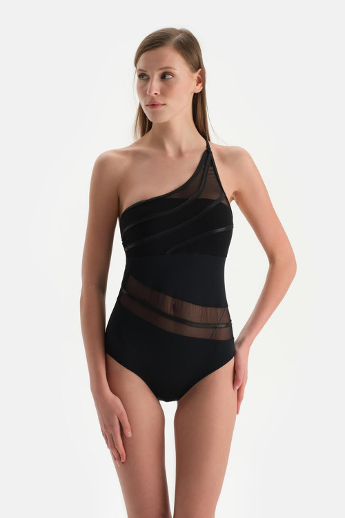 Siyah Transparan Tek Omuz Mayo