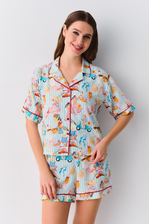 Feminine Gömlek Yaka Şort Pijama Takımı