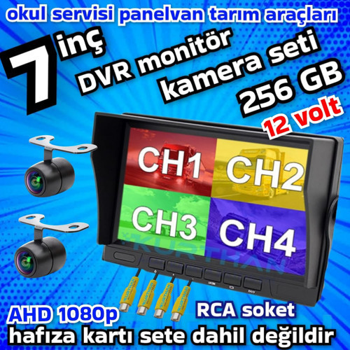 2 ADET AHD 1080P KELEBEK KAMERA 256 GB 7 İNÇ HYBRİD DVR MONİTÖR 12 VOLT