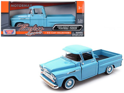 1:24 W/B American Classics 1958 Chevrolet Apache Fleet Side Pickup Diecast Mavi